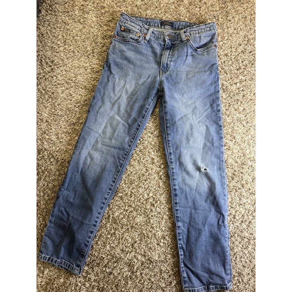 Polo Ralph Lauren Boys Size L 14-16 Blue Denim Jeans RL Quality Distressed